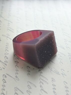 Sparkling Pink Brazilian Agate Ring Size 9